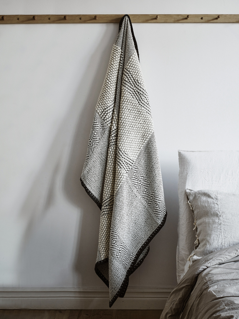 Wool & Cotton Throw Noir Et Blanc