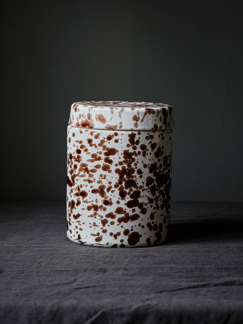 Spruzzi Vivente - Jar with Lid - Brown on Creme