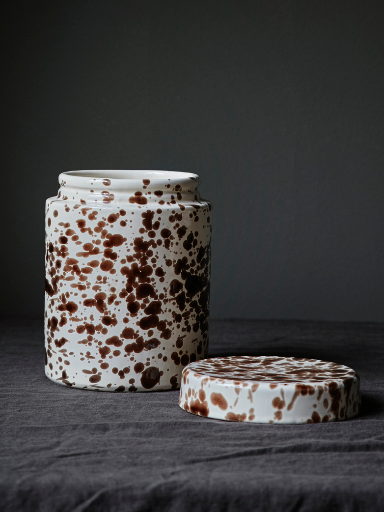 Spruzzi Vivente - Jar with Lid - Brown on Creme