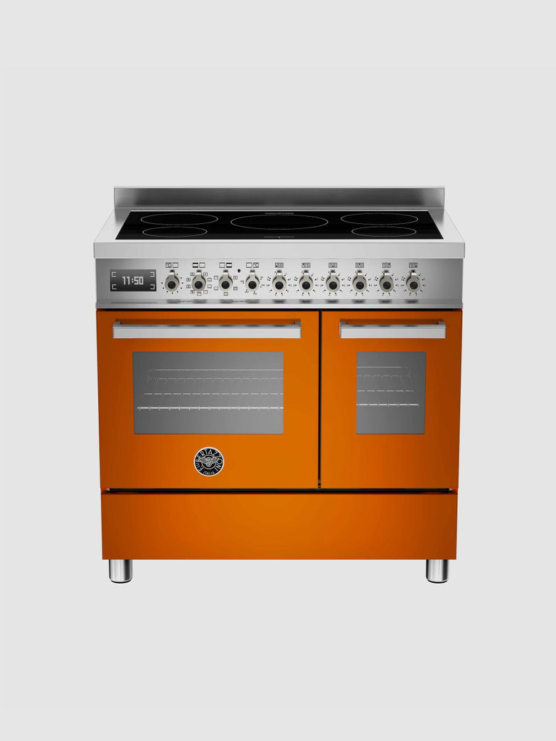 90 cm induktionsspis med dubbla ugnar, orange, Professional-serien