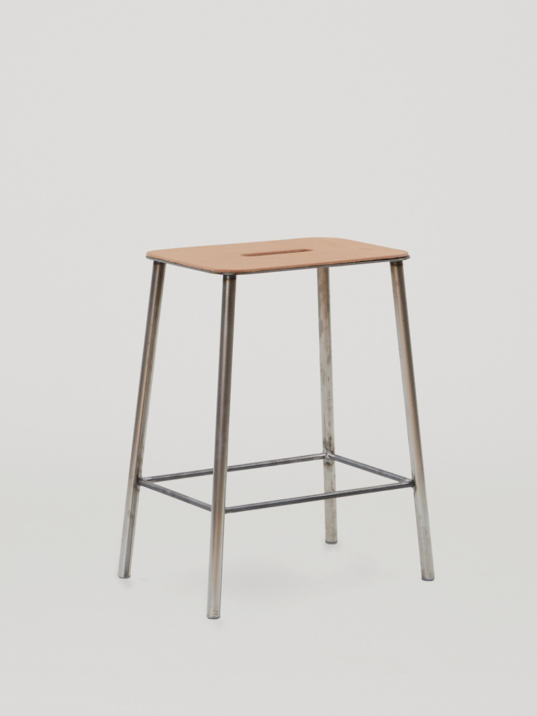 Adam Stool Leather - Raw Steel