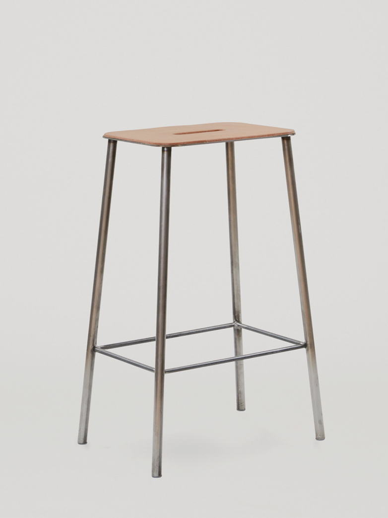 Adam Stool Leather - Raw Steel
