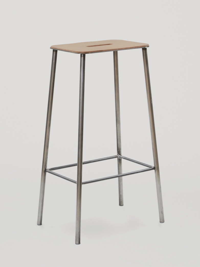 Adam Stool Leather - Raw Steel