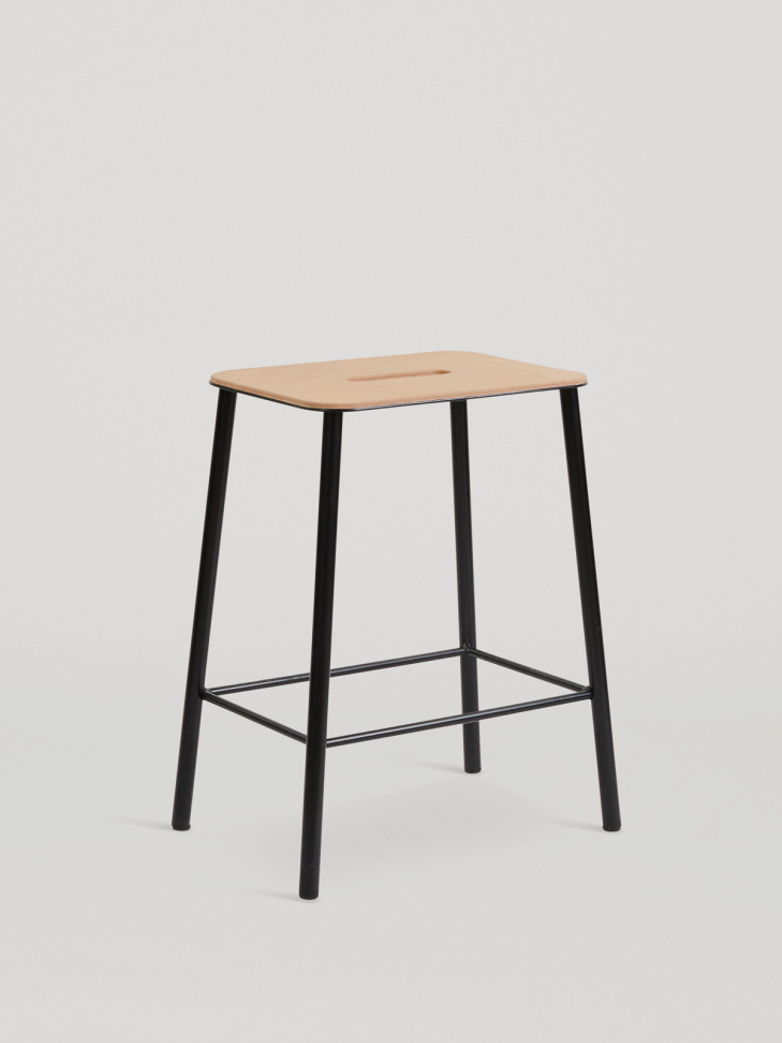 Adam Stool Leather - Matt Black