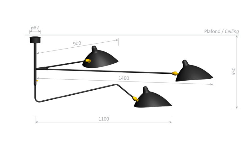 Wall Lamp Three Rotating Straight Arms