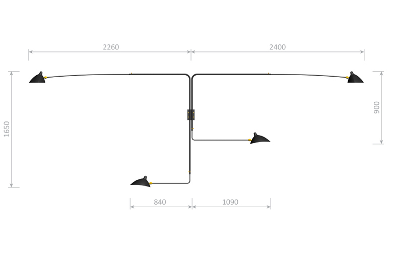 Wall Lamp with Four Rotating Straight Arms
