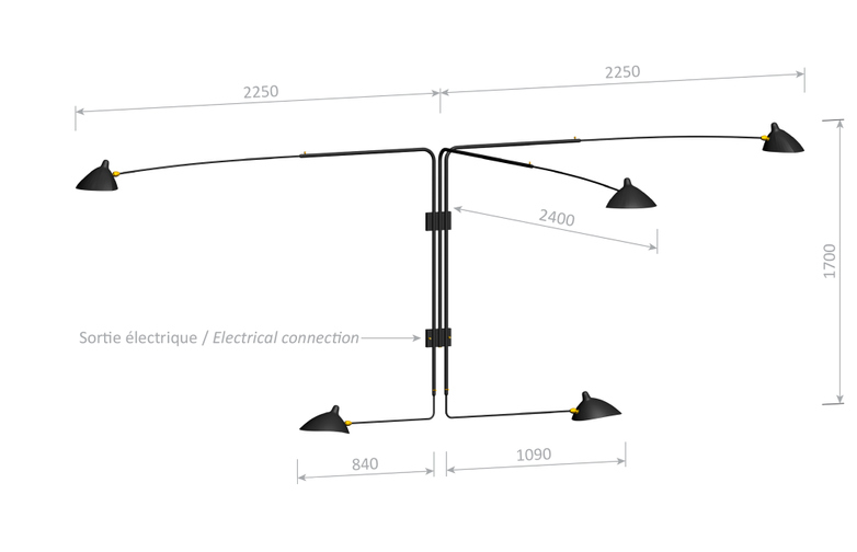 Wall Lamp with Five Rotating Straight Arms