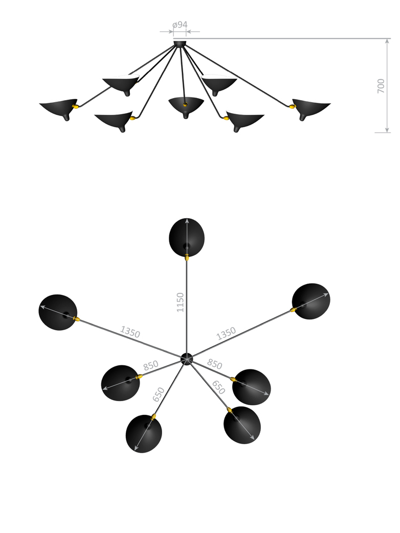 Wall Lamp with Seven Fixed Arms