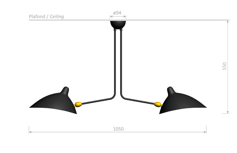 Ceiling Lamp with Two Fixed Arms