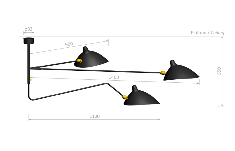 Ceiling Lamp with Three Arms