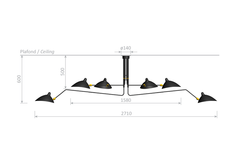Ceiling Lamp Six Rotating Arms