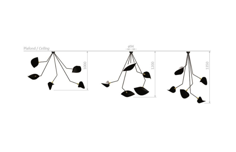 Ceiling Lamp with Five Angeled Arms