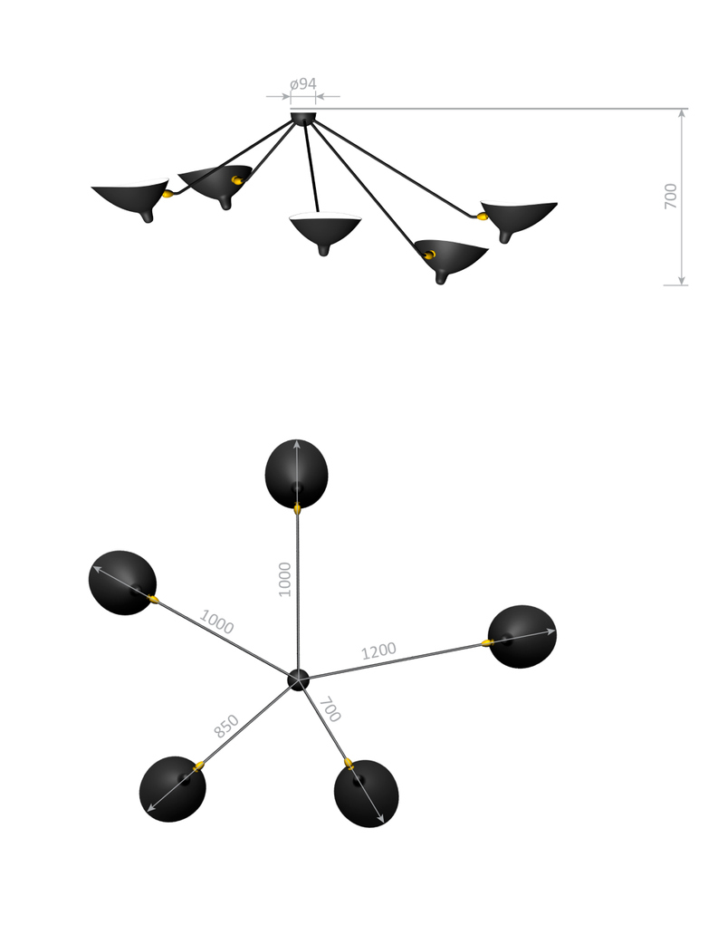Ceiling Lamp With Five Arms