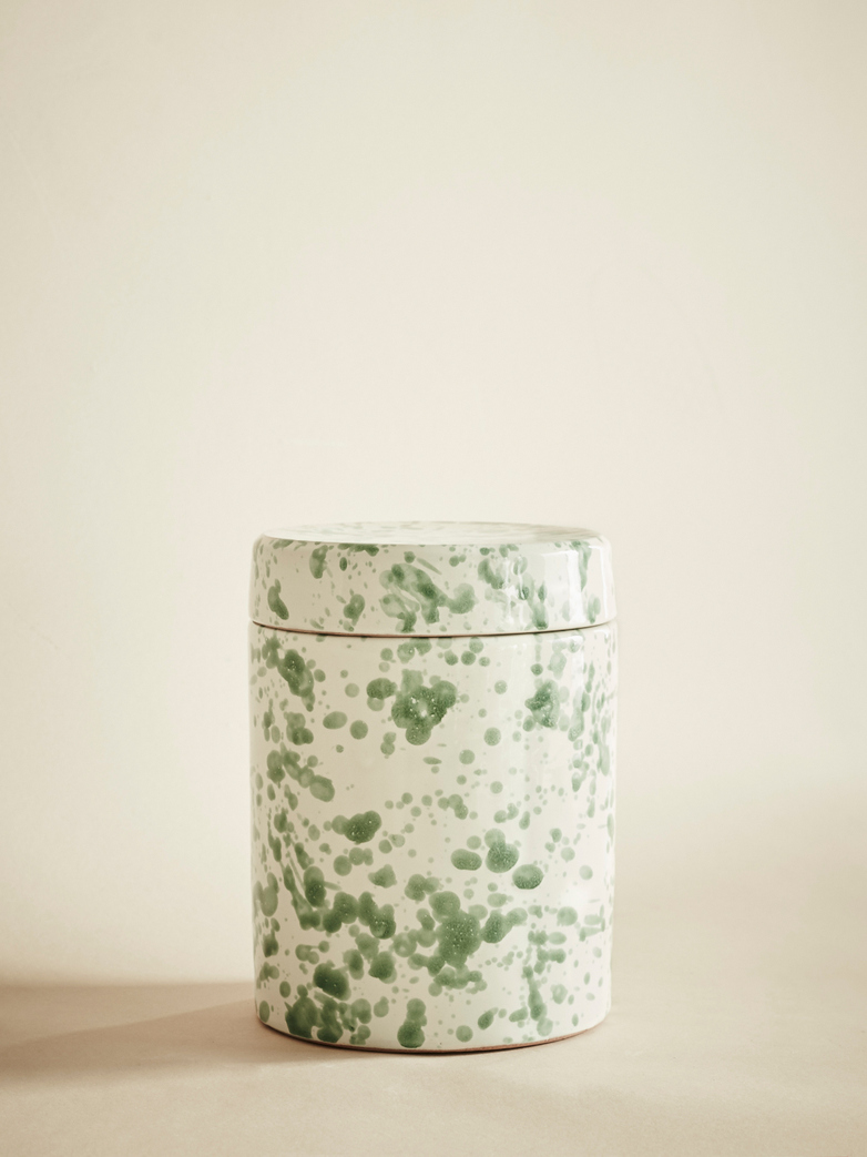 Spruzzi Vivente – Jar with Lid – Green on Creme