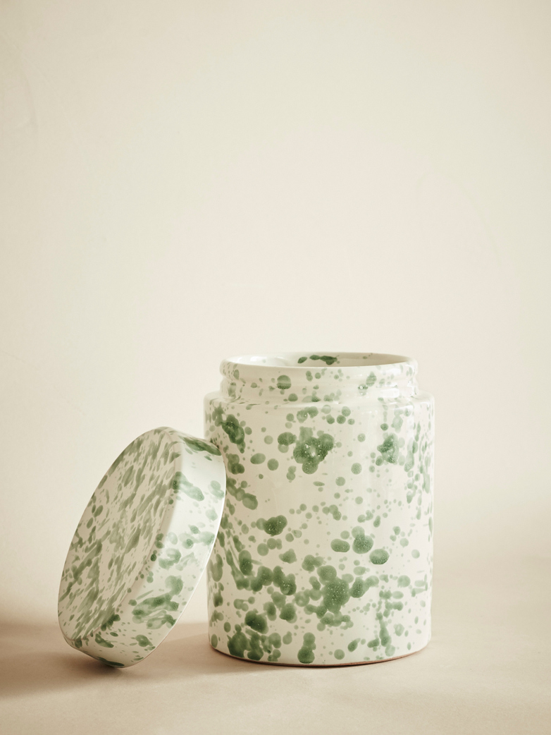 Spruzzi Vivente – Jar with Lid – Green on Creme