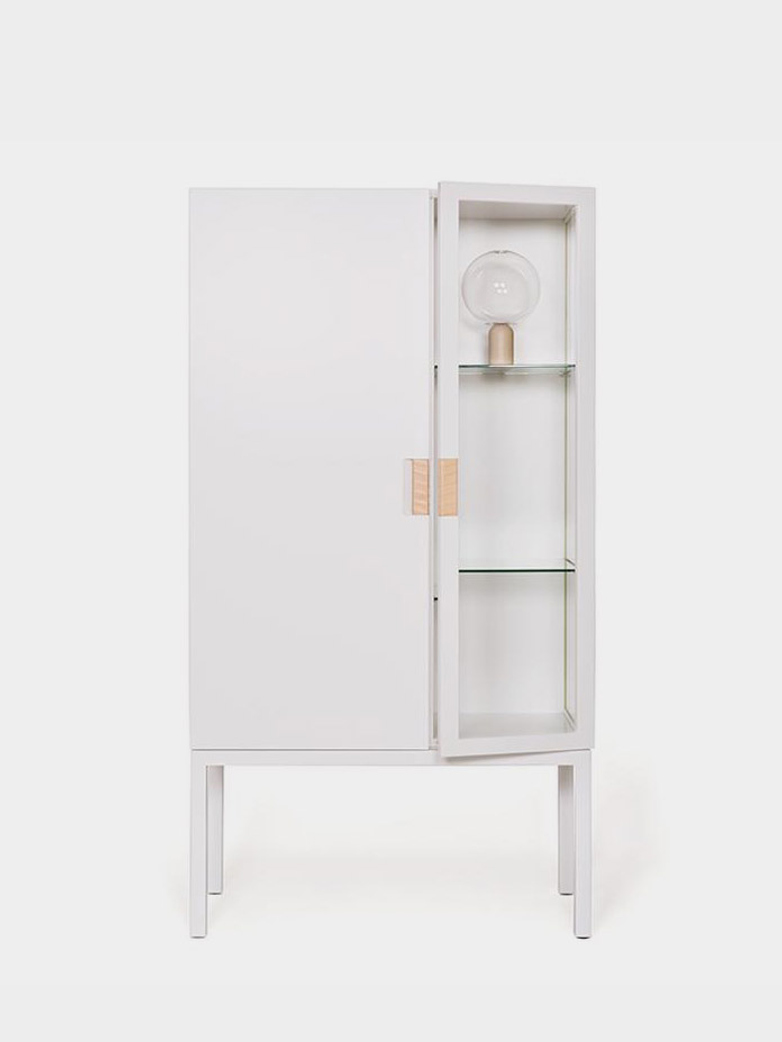 Frame Semi Cabinet – White - Natural Leather