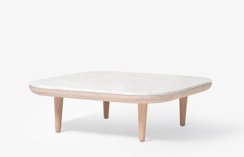 Fly Table SC4 – White Oiled Oak Base – Honed Bianco Carrara Marble
