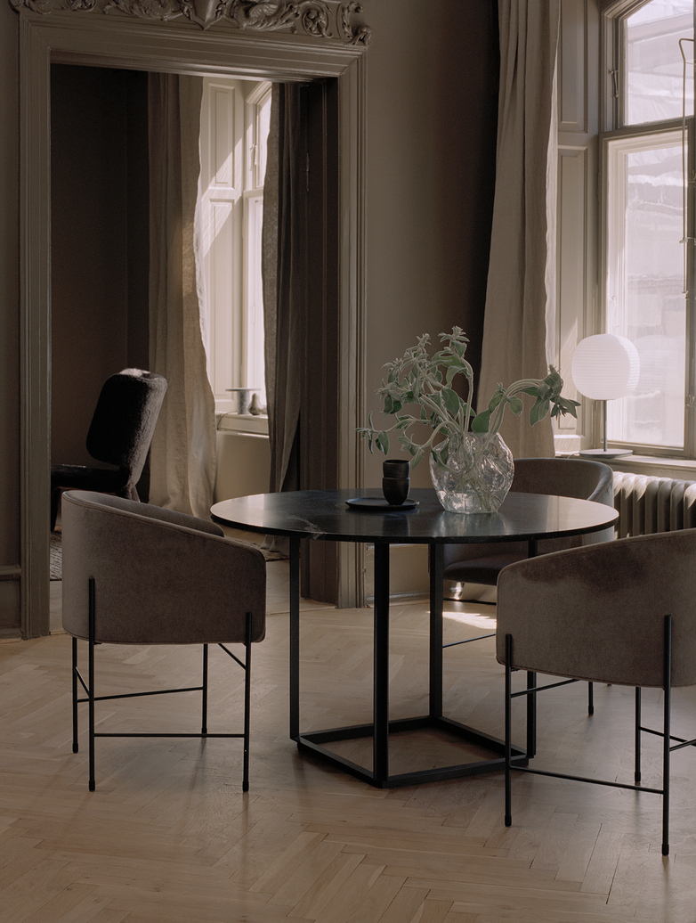 Florence Dining Table – Black Iron/Grey Marble – Ø120