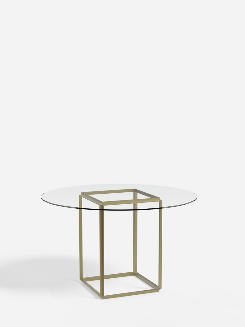 Florence Dining Table – Raw Gold/Clear Glass – Ø120