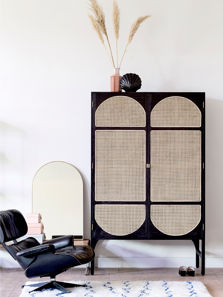 Retro webbing cabinet black with shelves