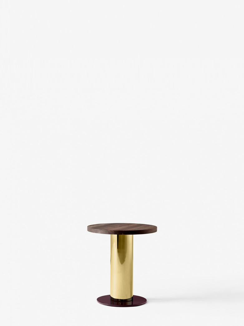 Mezcla JH19 Sofa Table – Walnut/Brass/Burgundy – Ø42