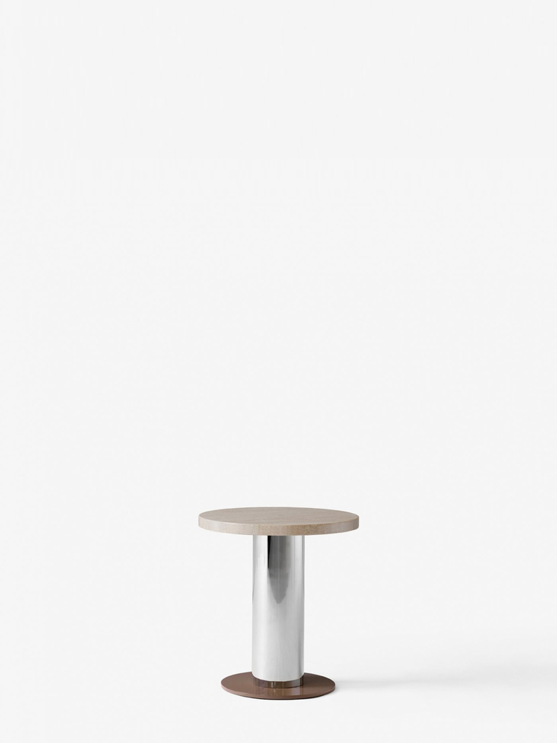 Mezcla JH19 Sofa Table – Travertine/Chrome/Clay – Ø42