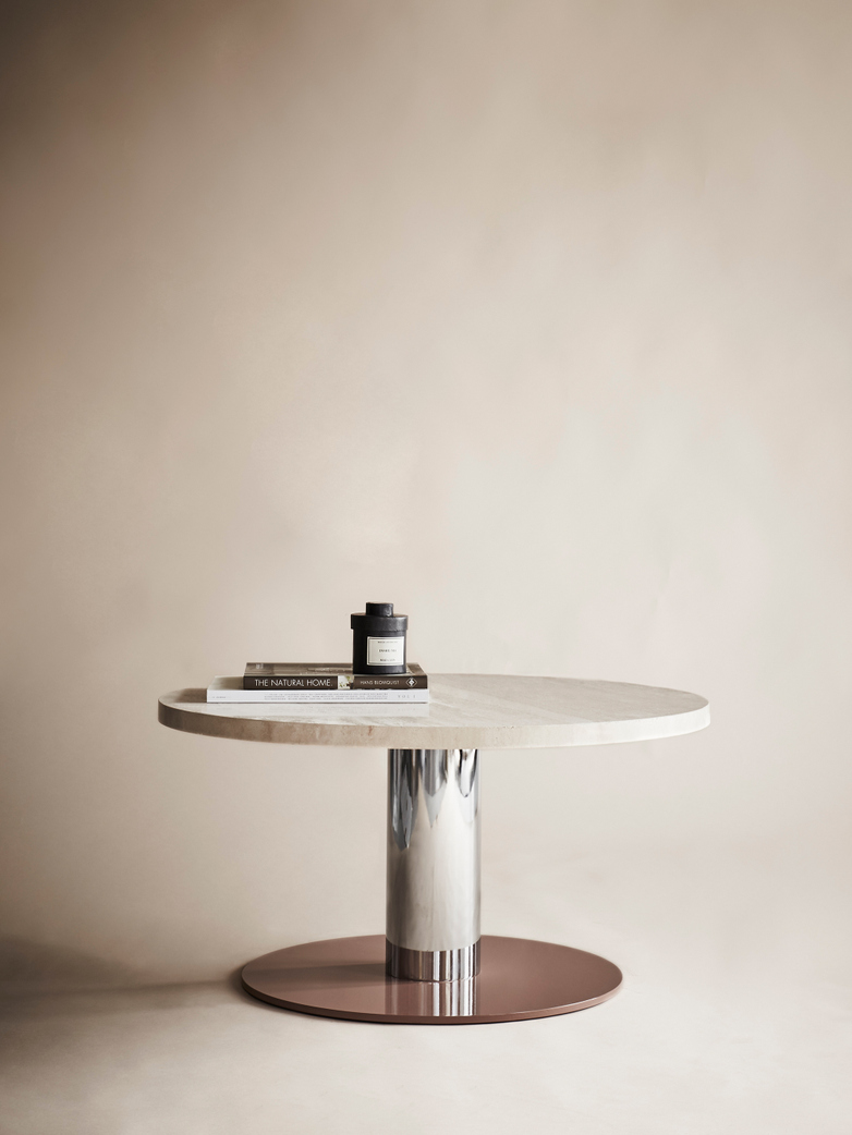 Mezcla JH20 Lounge Table – Travertine/Chrome/Clay – Ø80