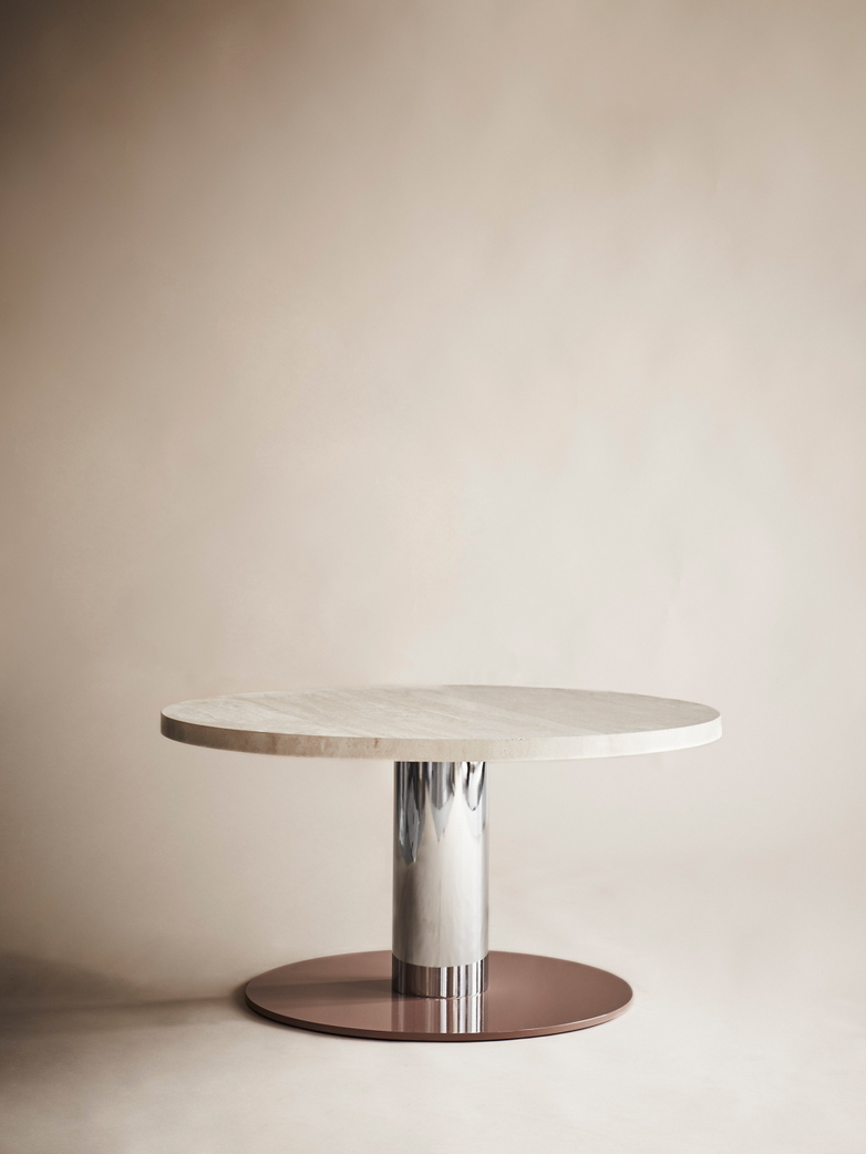 Mezcla JH20 Lounge Table – Travertine/Chrome/Clay – Ø80