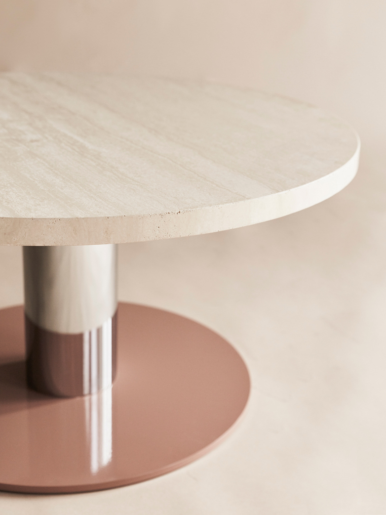 Mezcla JH20 Lounge Table – Travertine/Chrome/Clay – Ø80
