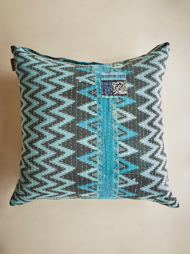 Sari Kantha – Blue ZigZag – 65 x 65