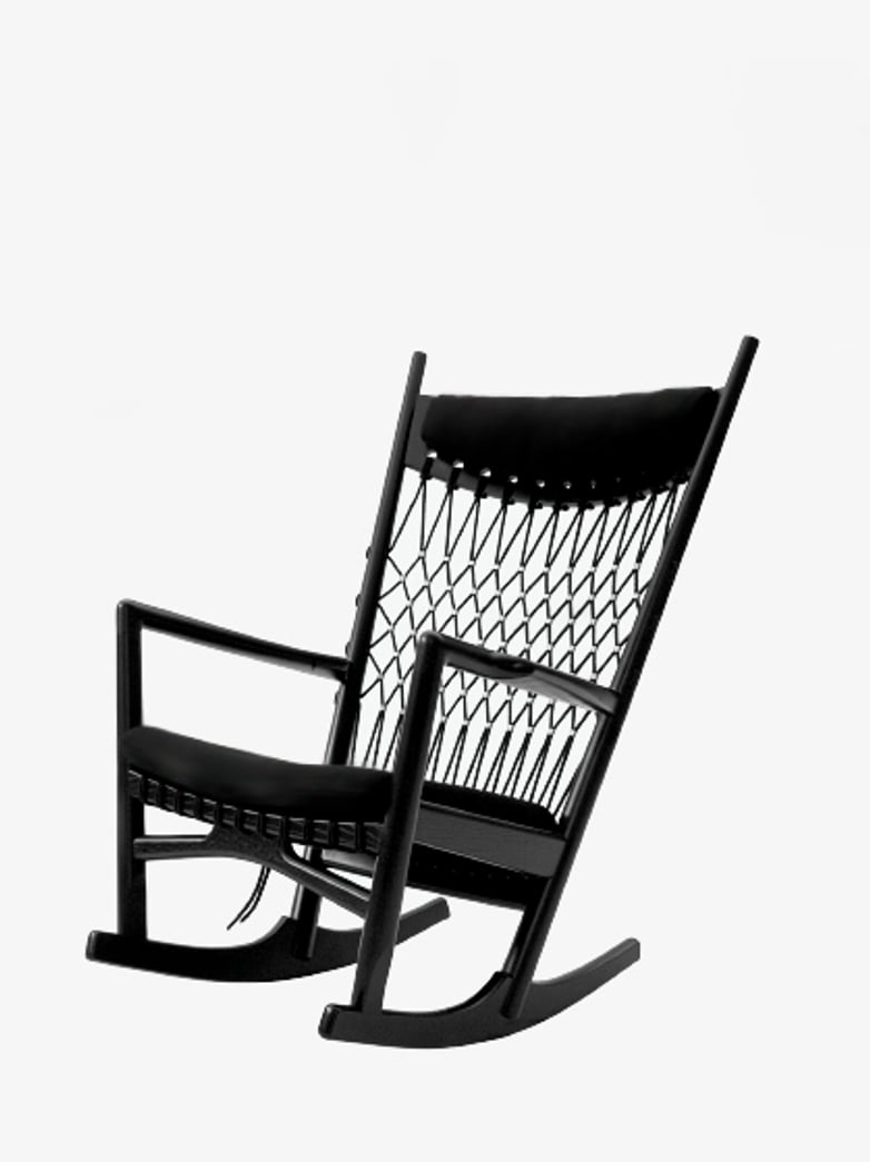 PP124 Rocking Chair – Black Lacquered – Black Leather