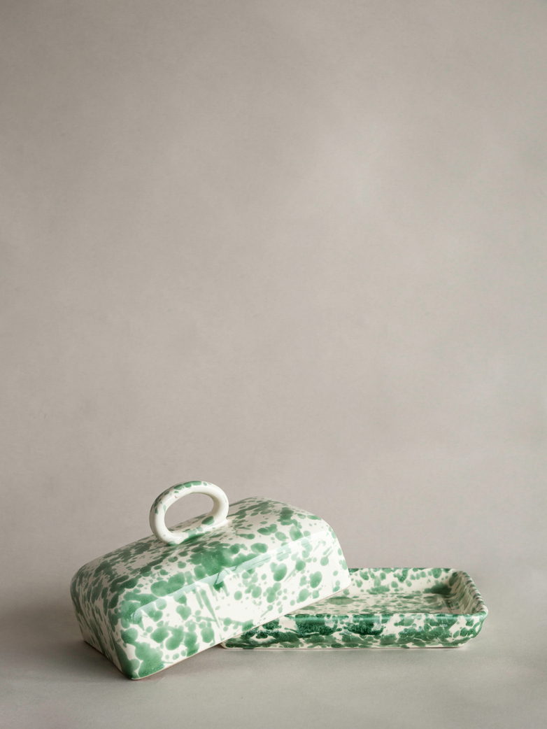 Spruzzi Vivente - Butter Dish - Green on Creme