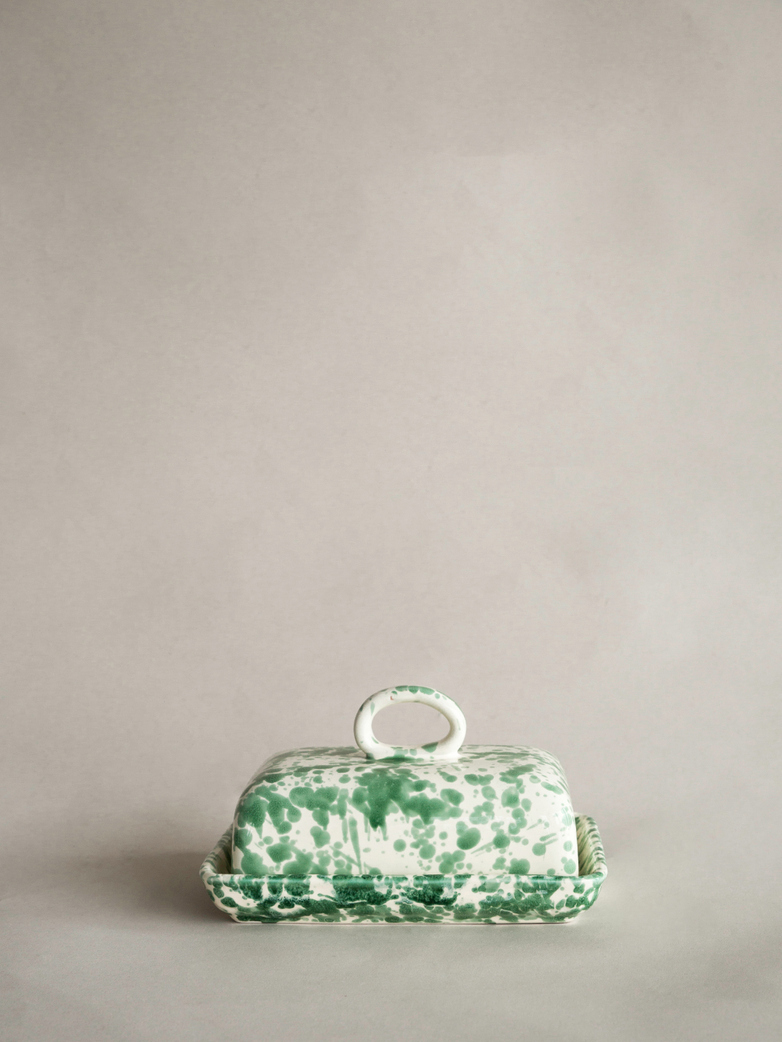 Spruzzi Vivente - Butter Dish - Green on Creme