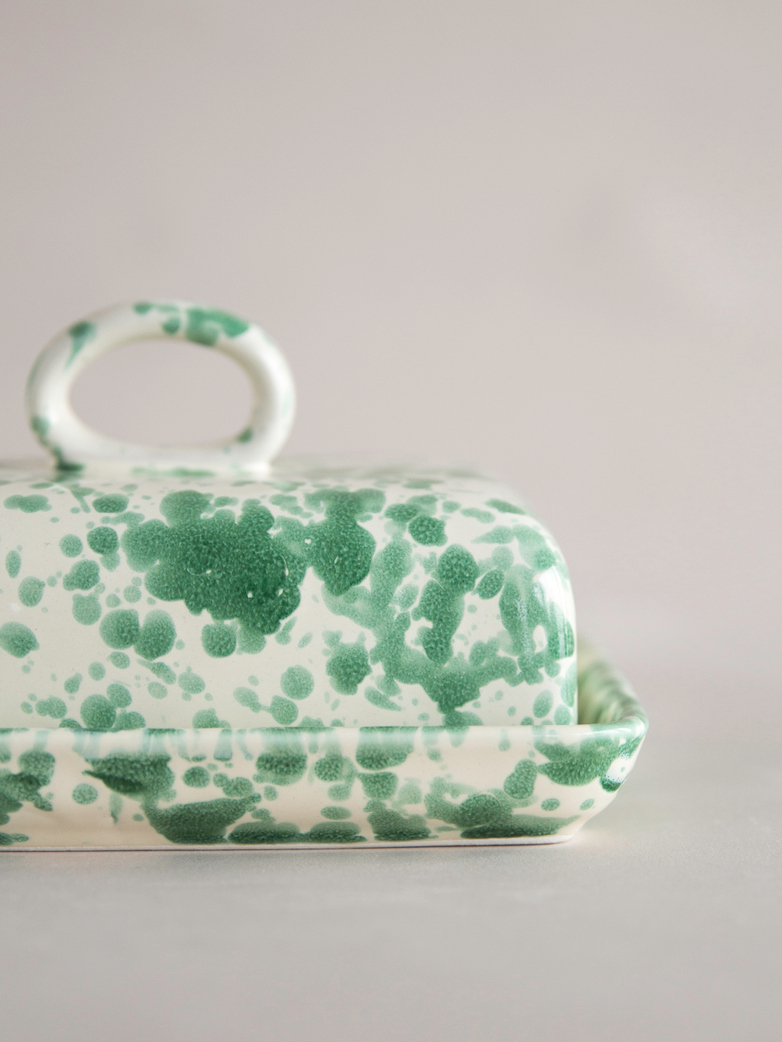Spruzzi Vivente - Butter Dish - Green on Creme