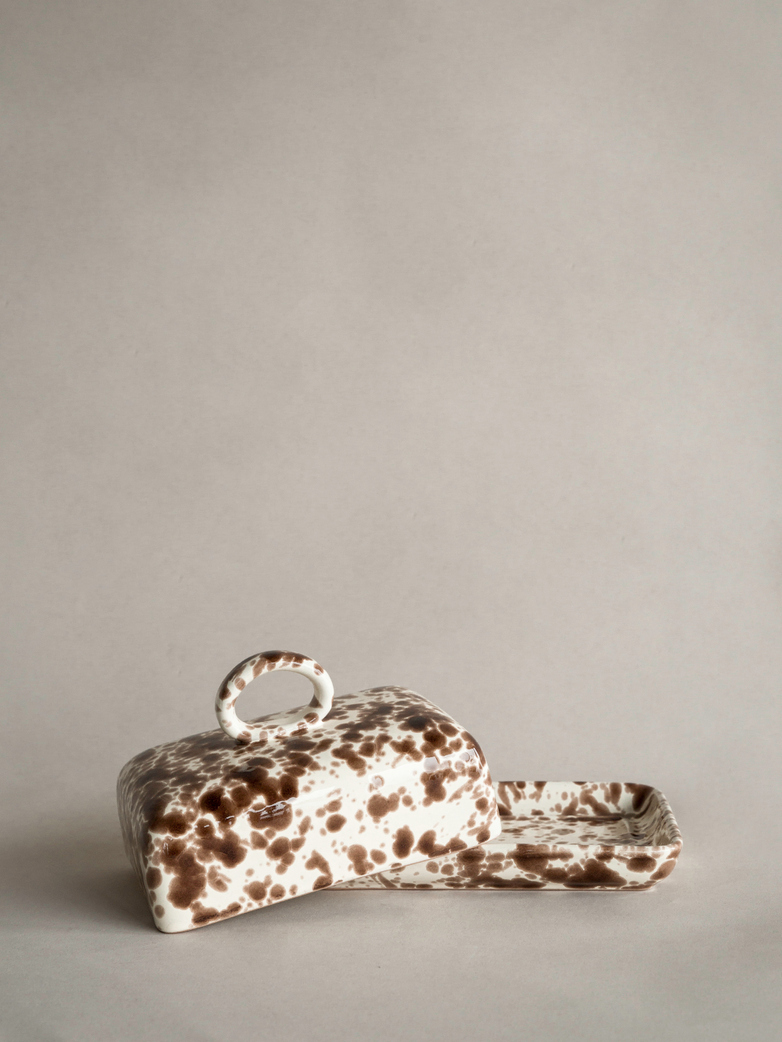 Spruzzi Vivente - Butter Dish - Creme/Brown