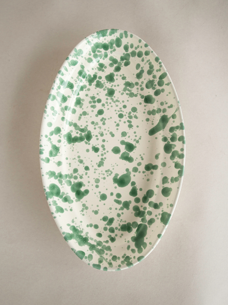 Spruzzi Vivente - Oval Plate Medium - Creme/Green