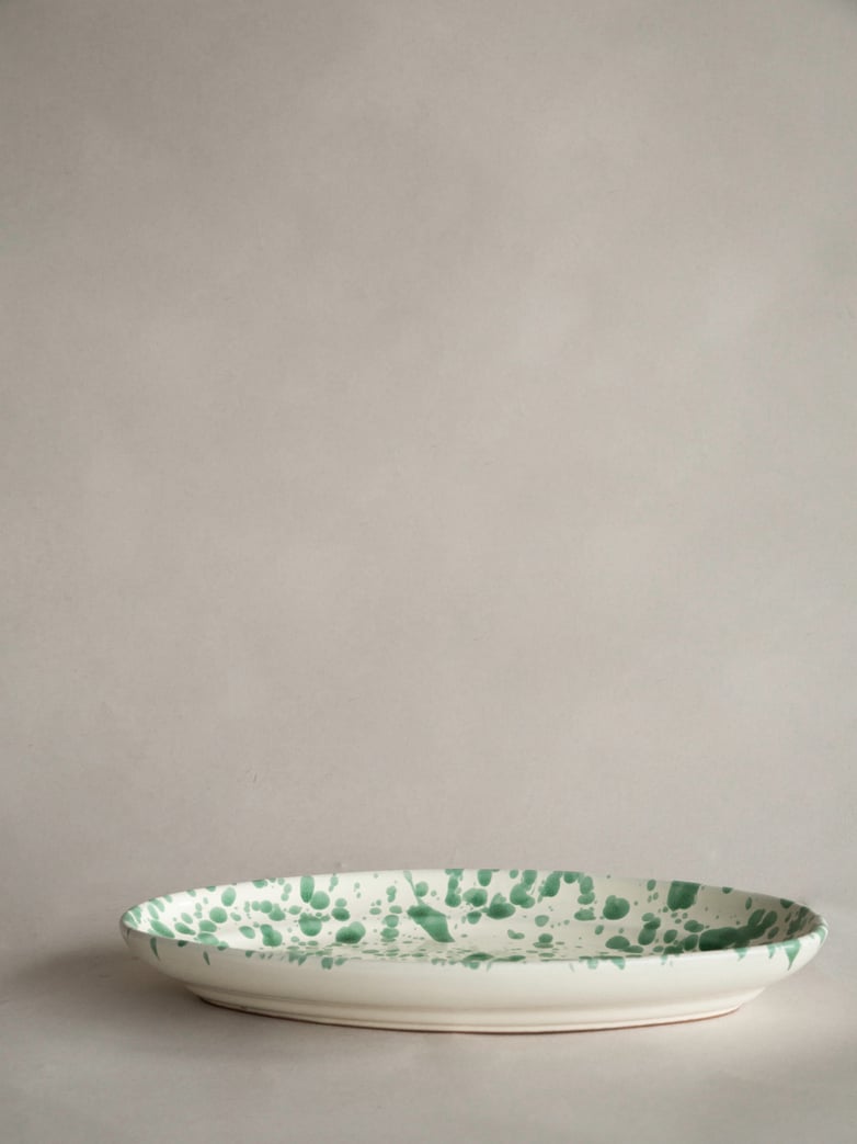 Spruzzi Vivente - Oval Plate Medium - Creme/Green