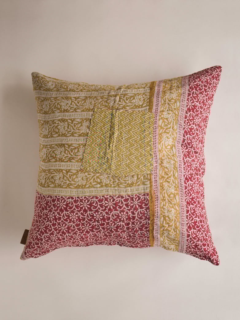 Sari Kantha – Yellow/Red – 65 x 65