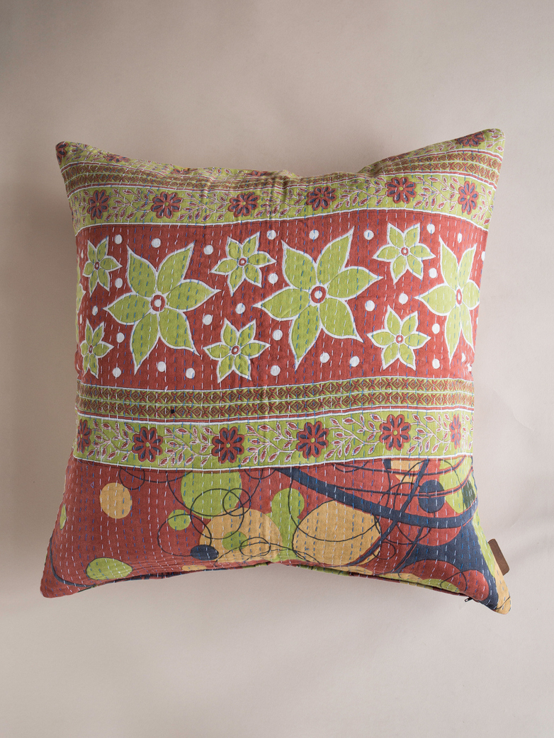 Sari Kantha – Green/Red – 65 x 65