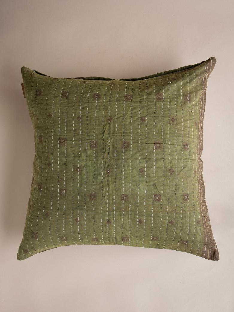Sari Kantha – Moss Green – 65 x 65