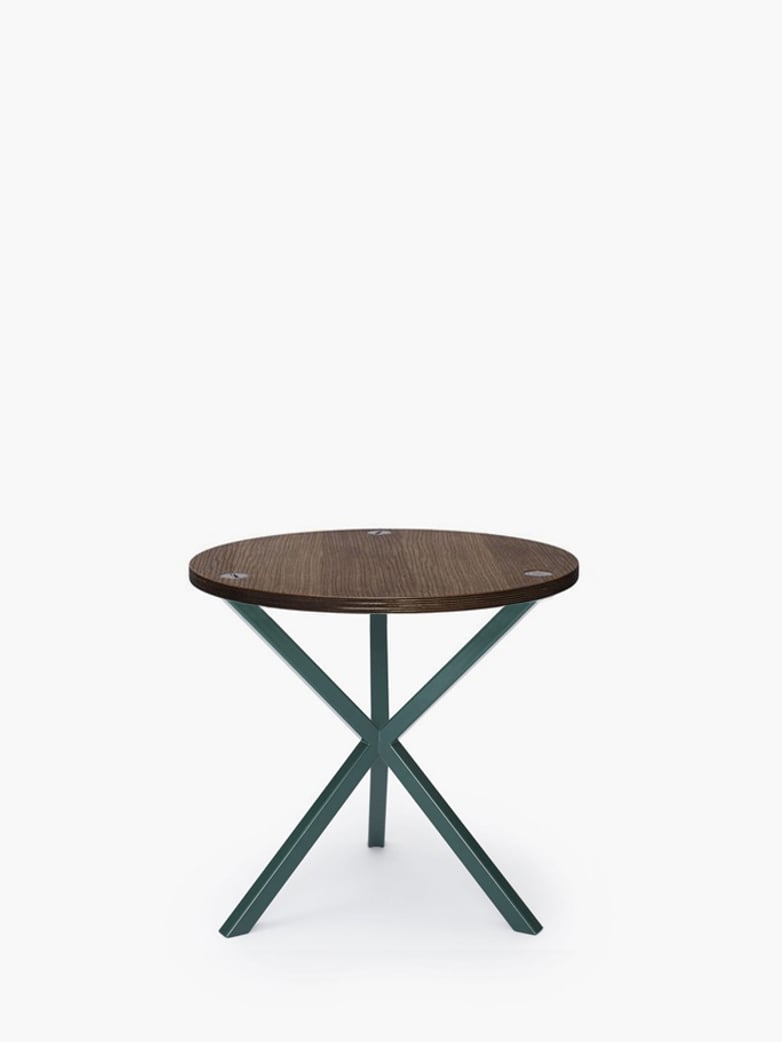 NEB Round Side Table – Walnut Colored Oak/Green