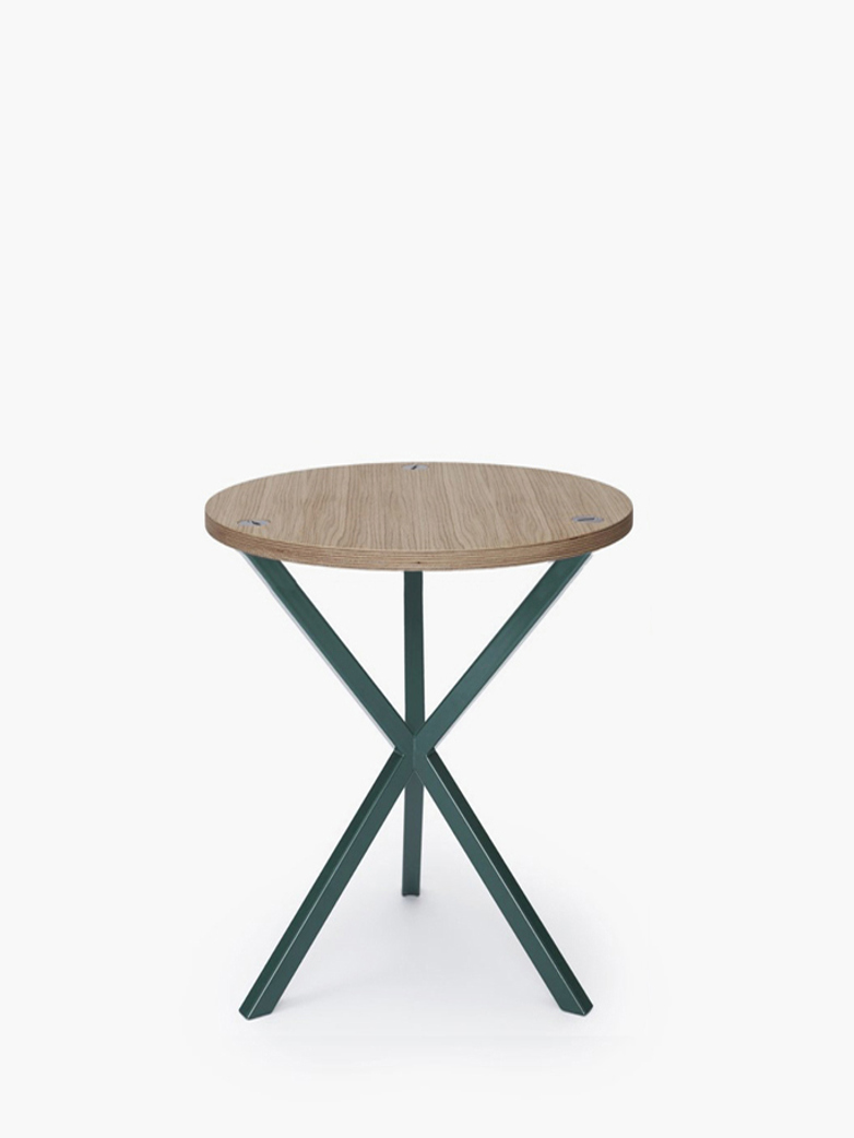 NEB Round Side Table – Clear Oak/Green – High