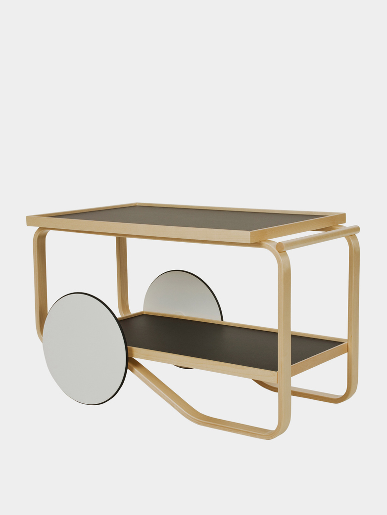 Tea Trolley 901 - Birch - Shleves With Black Linoleum