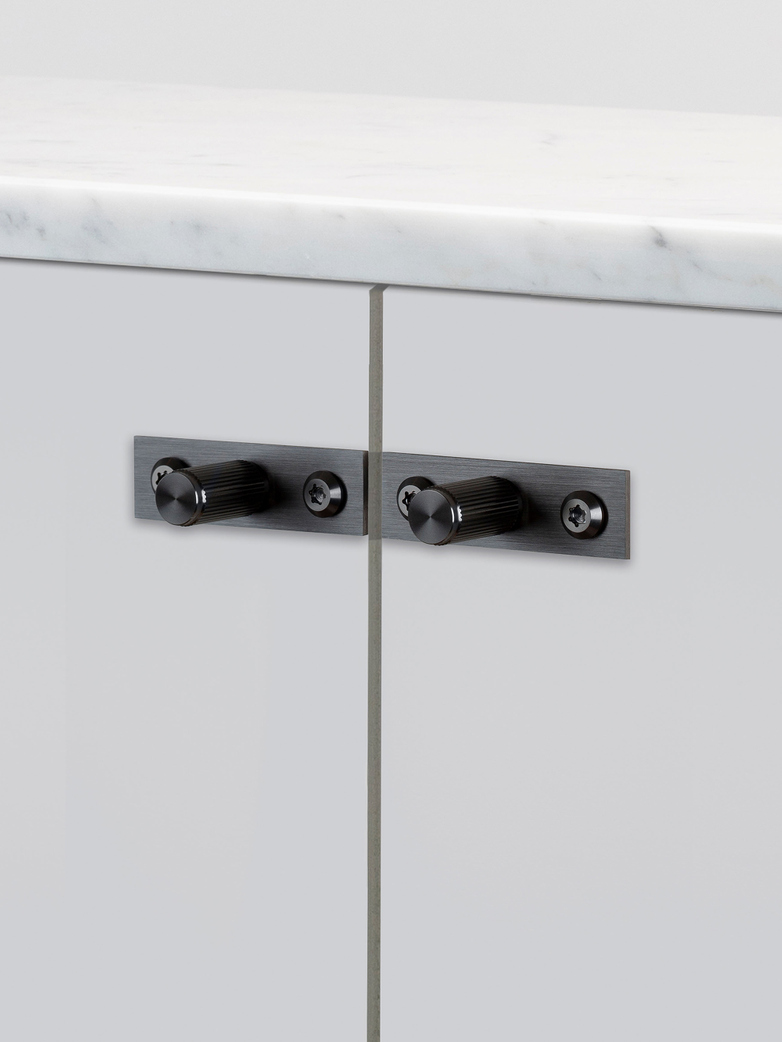 Furniture Knob - Plate - Linear - Gun Metal - Set of two