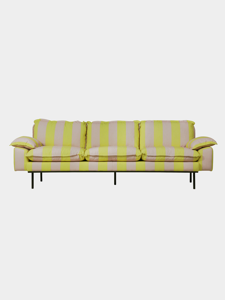 Retro sofa: 4-seats - striped yellow/nude