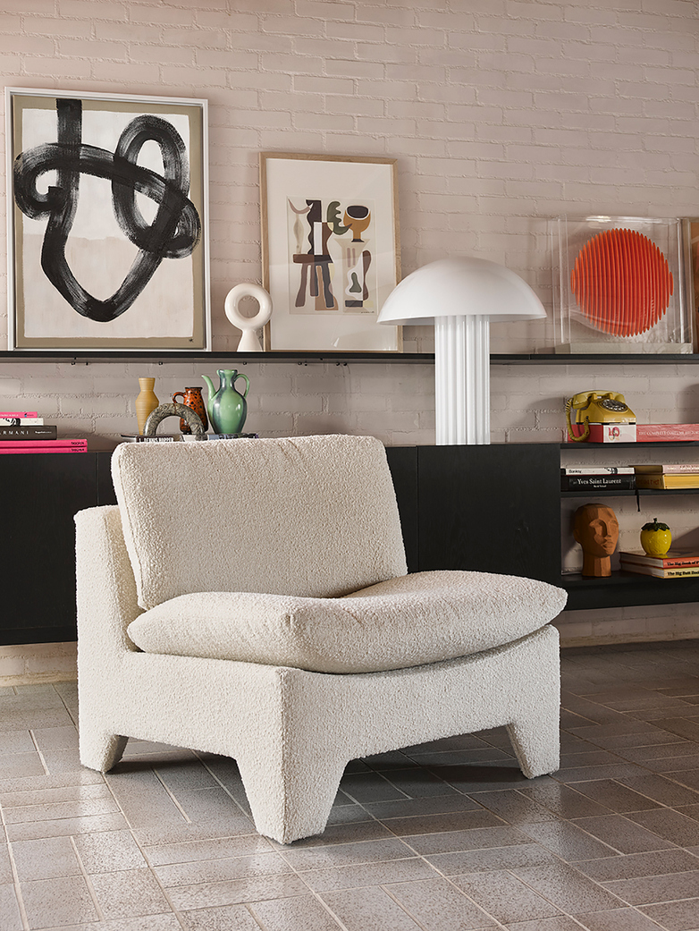 Retro lounge fauteuil - boucle cream