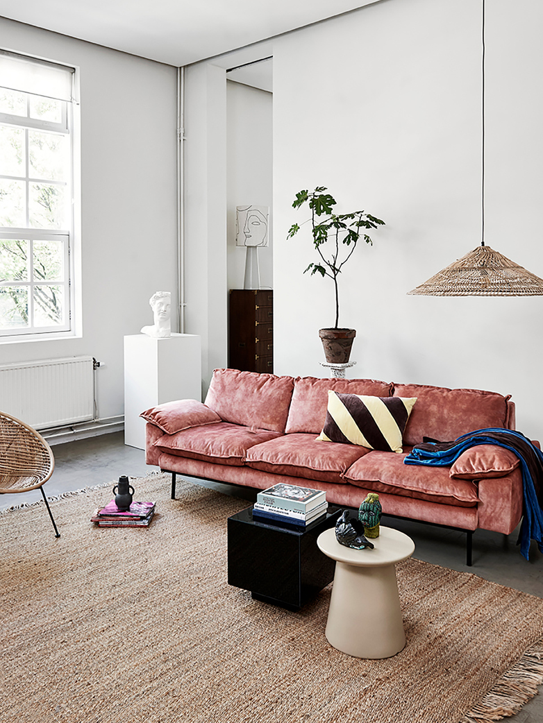 Retro sofa: 4-seats - vintage velvet - old pink