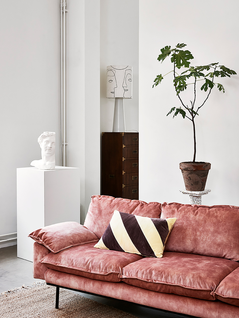 Retro sofa: 3-seats - vintage velvet - old pink