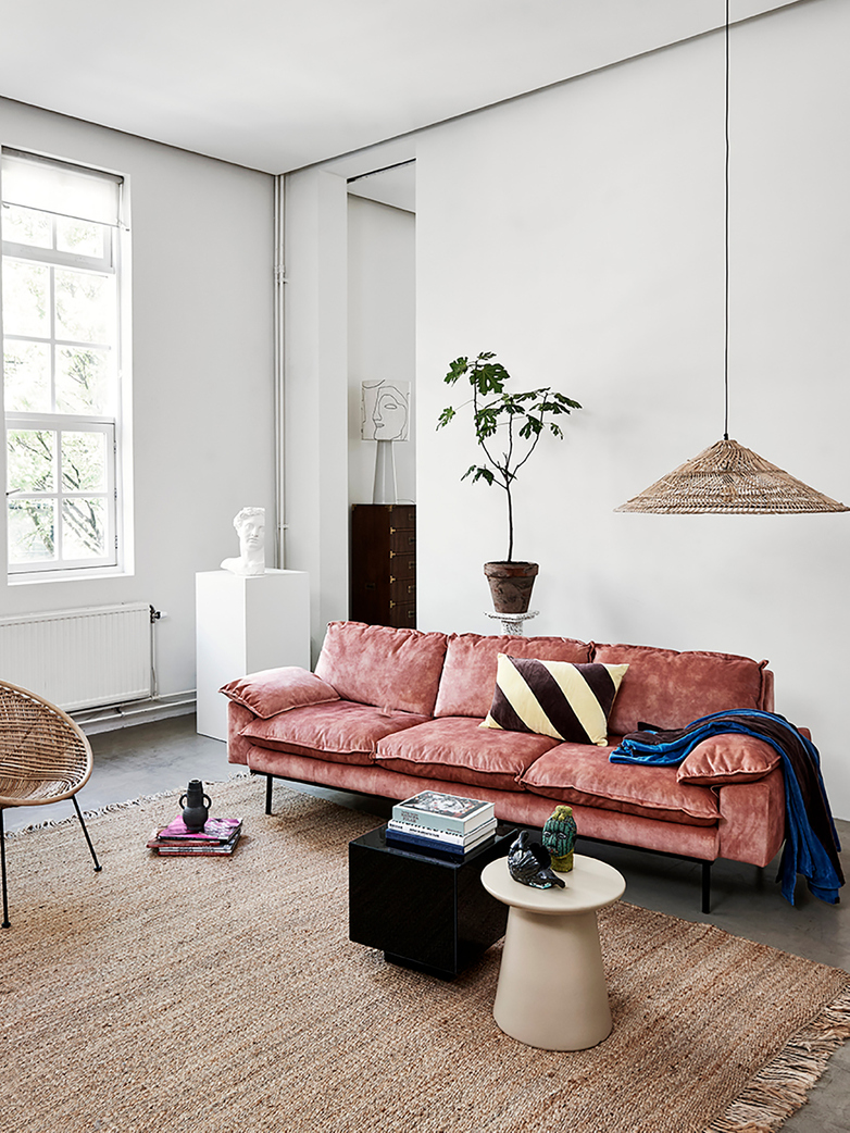 Retro sofa: 3-seats - vintage velvet - old pink