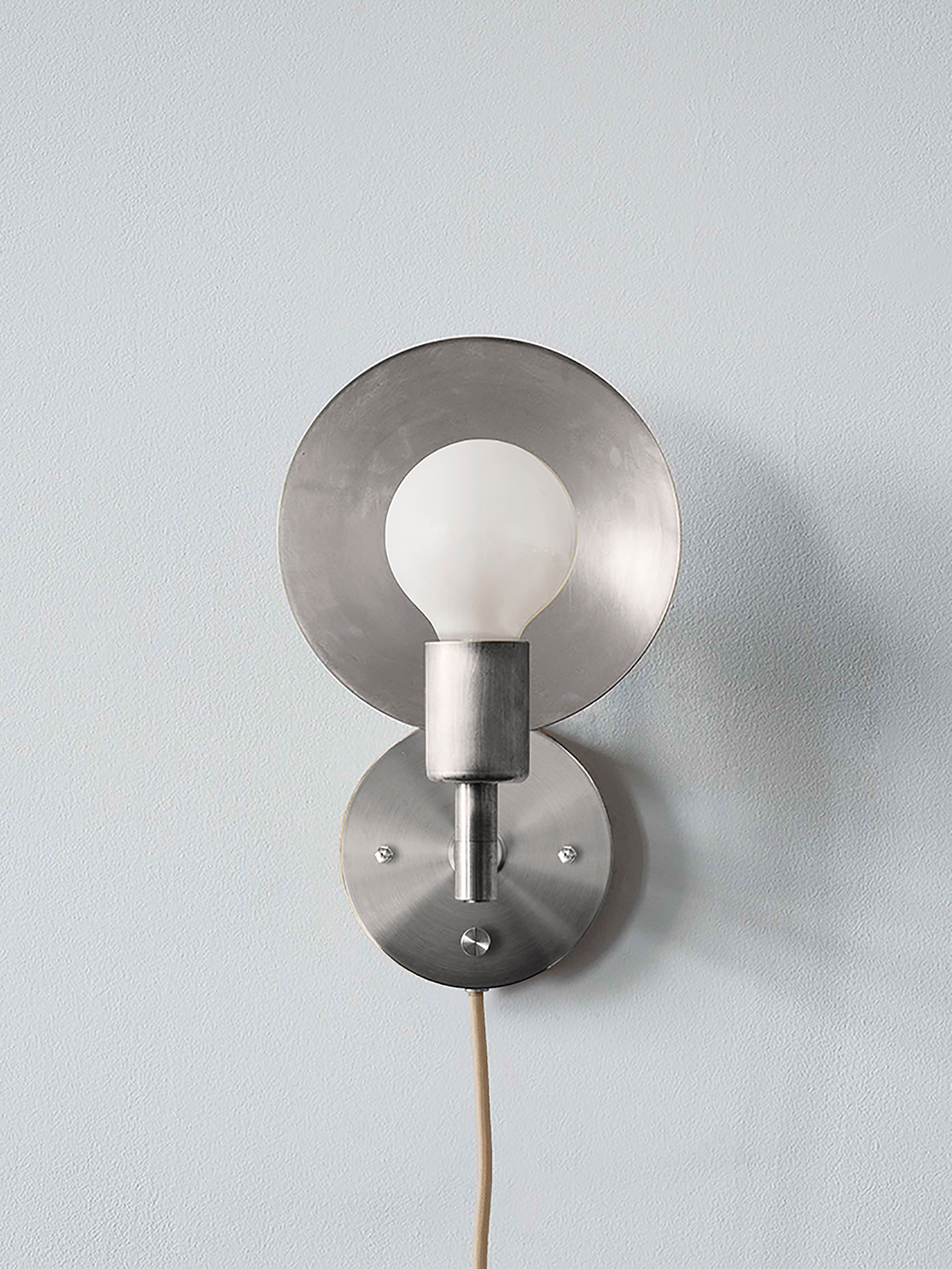32690 Bf2484deb8 Orbit Sconce Plug In Front Nickel Portrait